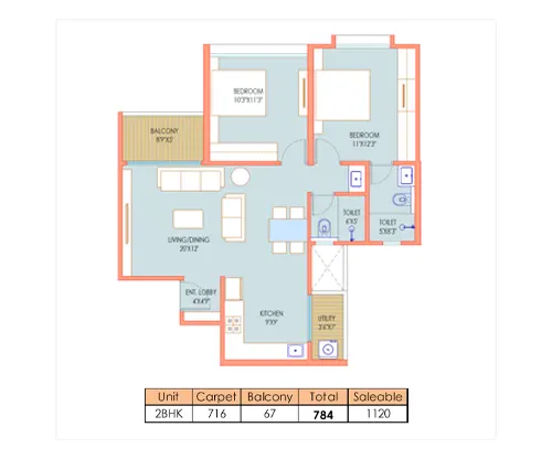 Codename Sensara NIBM Annex 2 BHK Floor Plan